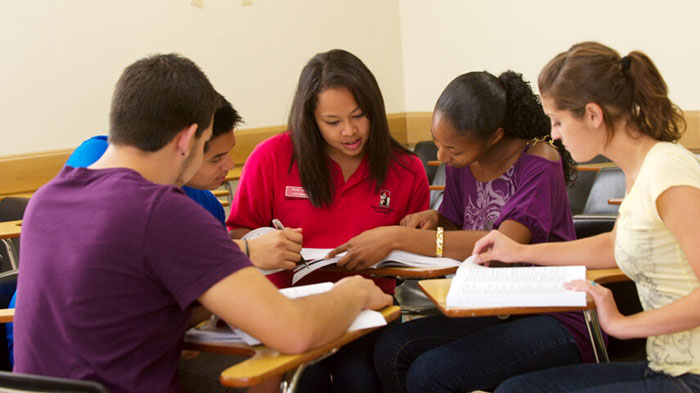 Students in a small group learning session at San Diego State University.