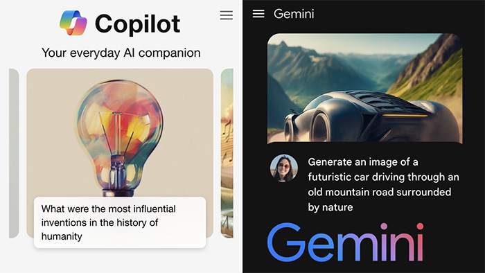 Microsoft Copilot Google Gemini Splash Screens