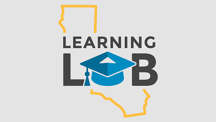 Logo of the California Learning Lab featuring the words “Learning Lab” with a graduation cap icon and the outline of the state of California.